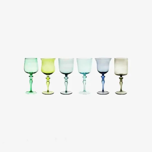 Set Of 6 Goblets Adorned Stems Mixed Shapes - Blue Green^Bitossi Home Sale