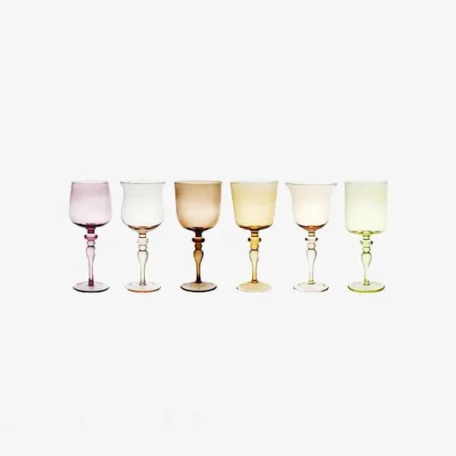 Set Of 6 Goblets Adorned Stems Mixed Shapes - Amber Pink^Bitossi Home Discount