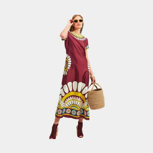 X La Doublej Swing Dress - Bordeaux Solar Placee^ISSIMO Clearance