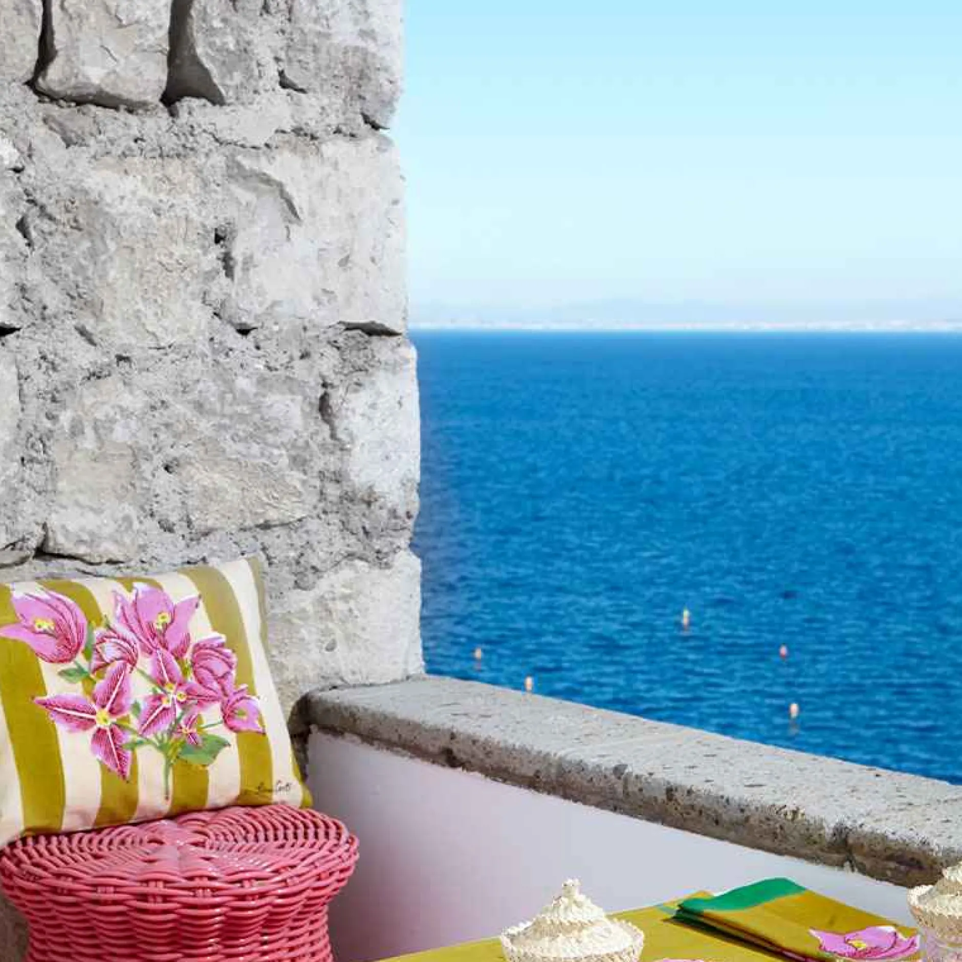 X Lisa Corti Bougainvillea Mustard Stripes Baby Pillow^ISSIMO Online