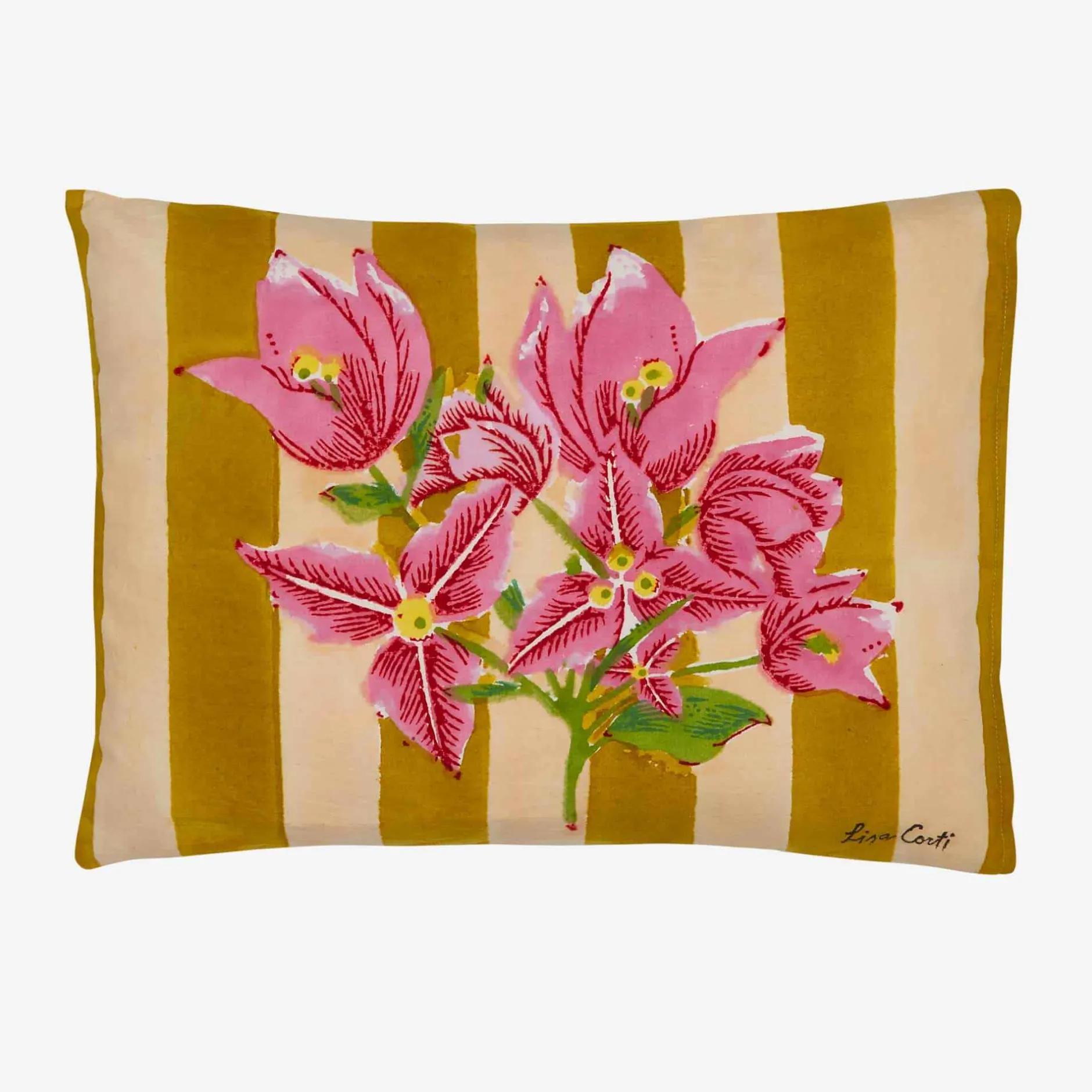X Lisa Corti Bougainvillea Mustard Stripes Baby Pillow^ISSIMO Online