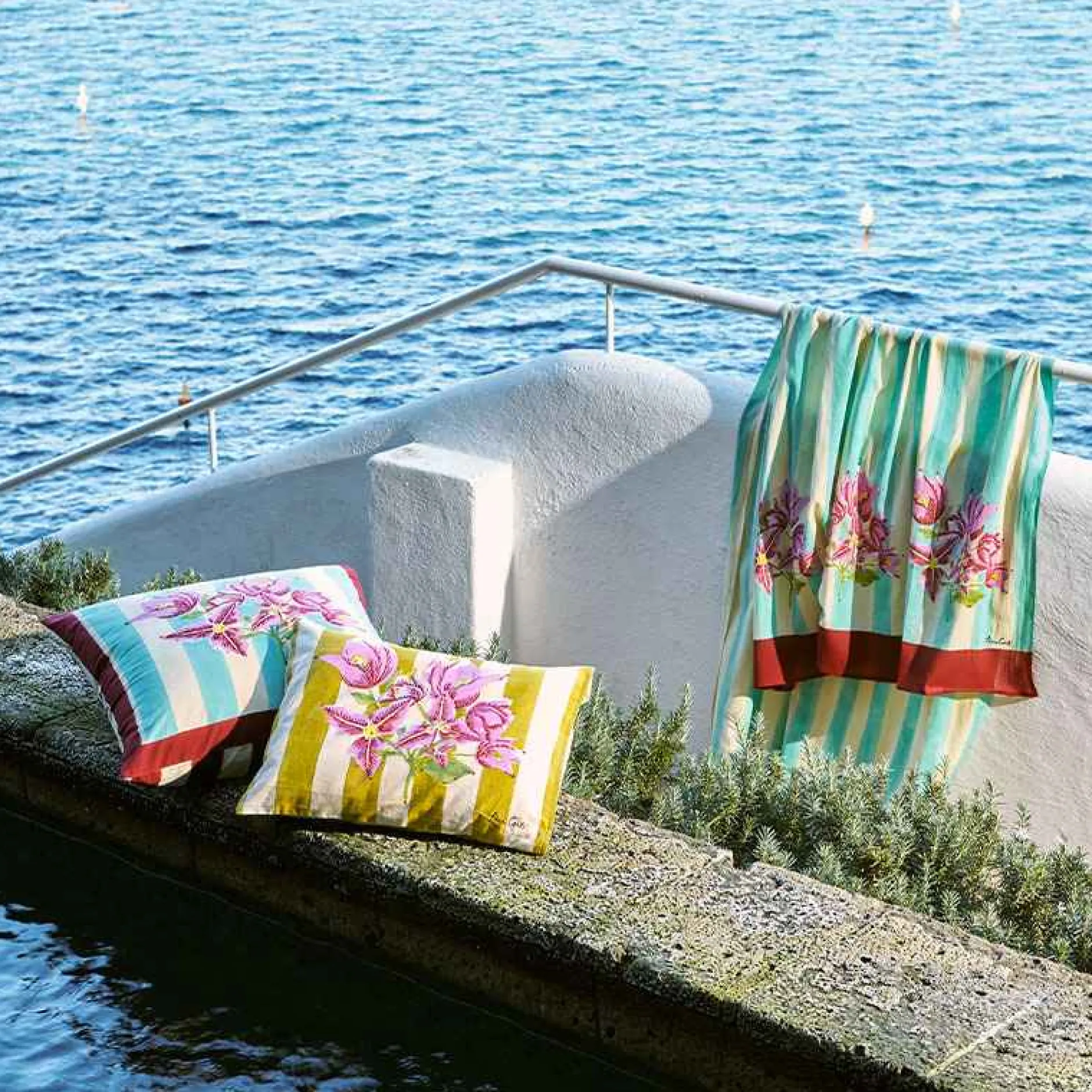 X Lisa Corti Bougainvillea Mustard Stripes Baby Pillow^ISSIMO Online