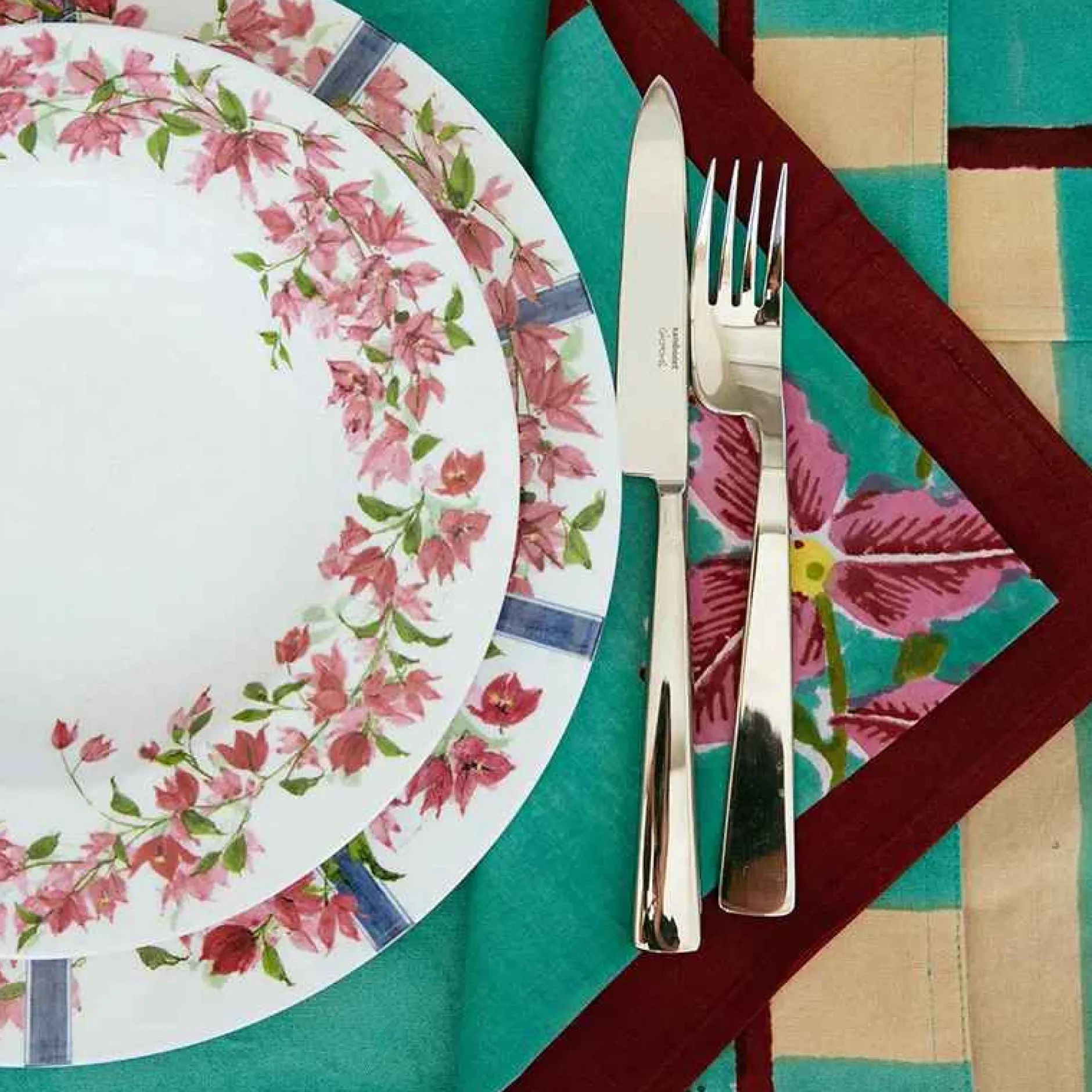 X Lisa Corti Bougainvillea White Veronese Stripes Napkin^ISSIMO