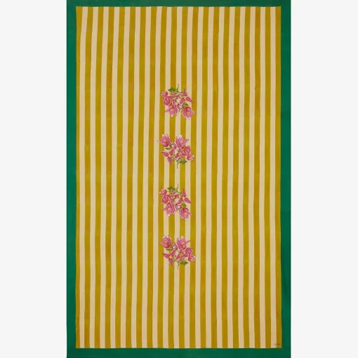 X Lisa Corti Bougainvillea Mustard Stripes Tablecloth^ISSIMO
