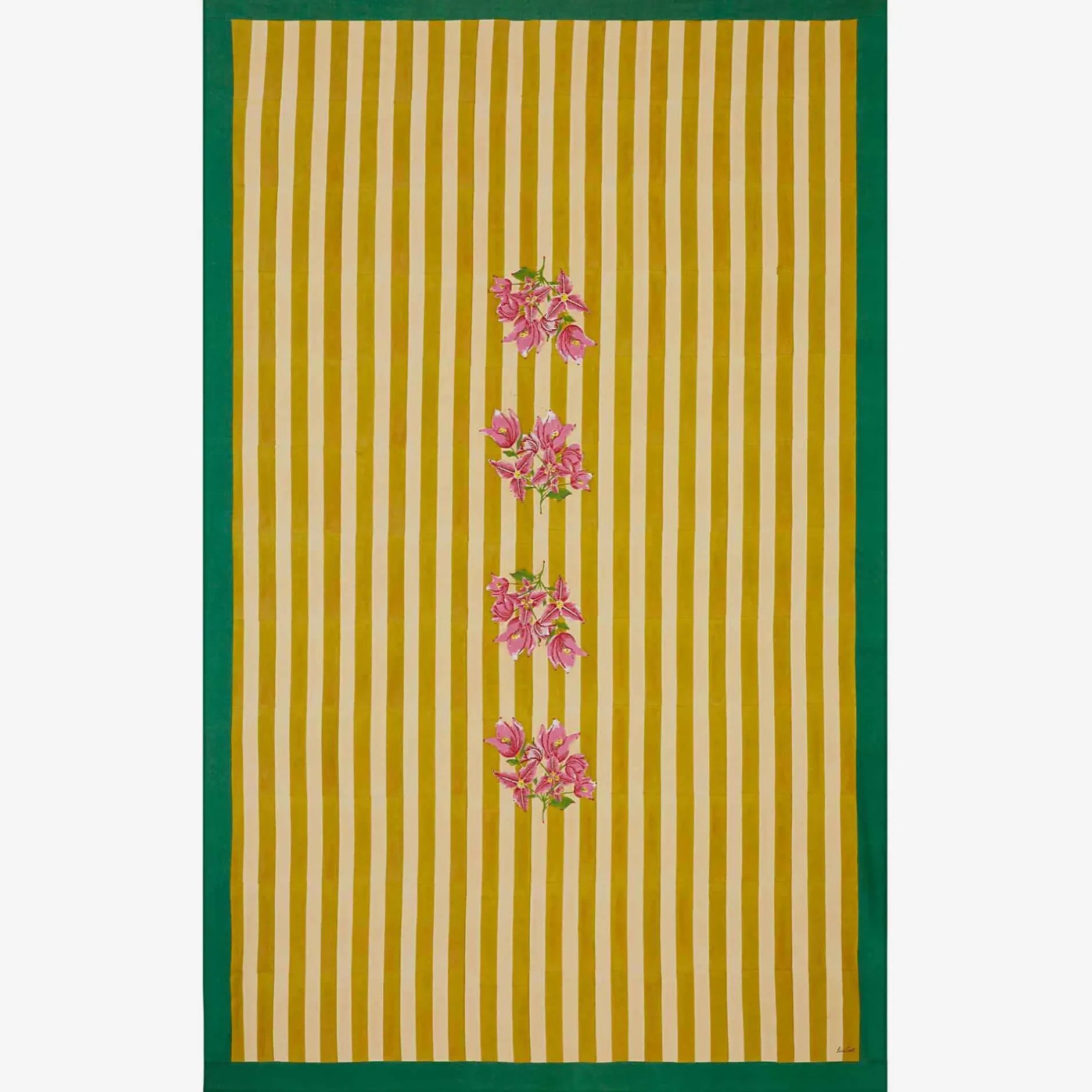 X Lisa Corti Bougainvillea Mustard Stripes Tablecloth^ISSIMO