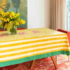 X Lisa Corti Bougainvillea Mustard Stripes Tablecloth^ISSIMO