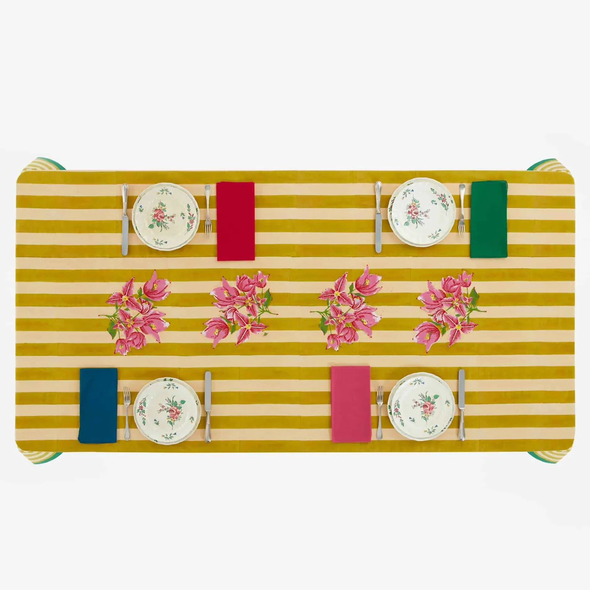 X Lisa Corti Bougainvillea Mustard Stripes Tablecloth^ISSIMO