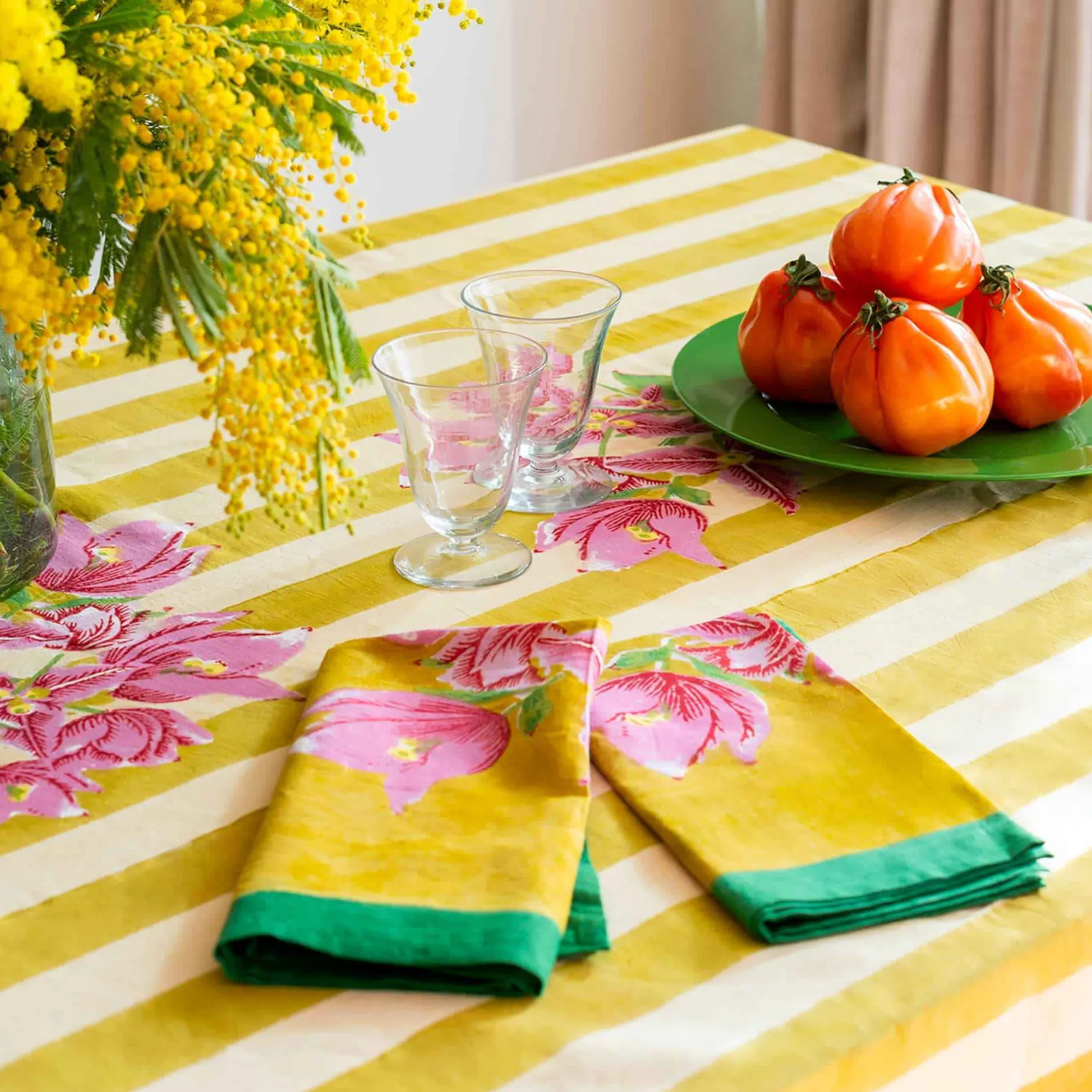 X Lisa Corti Bougainvillea Mustard Stripes Napkin^ISSIMO Outlet