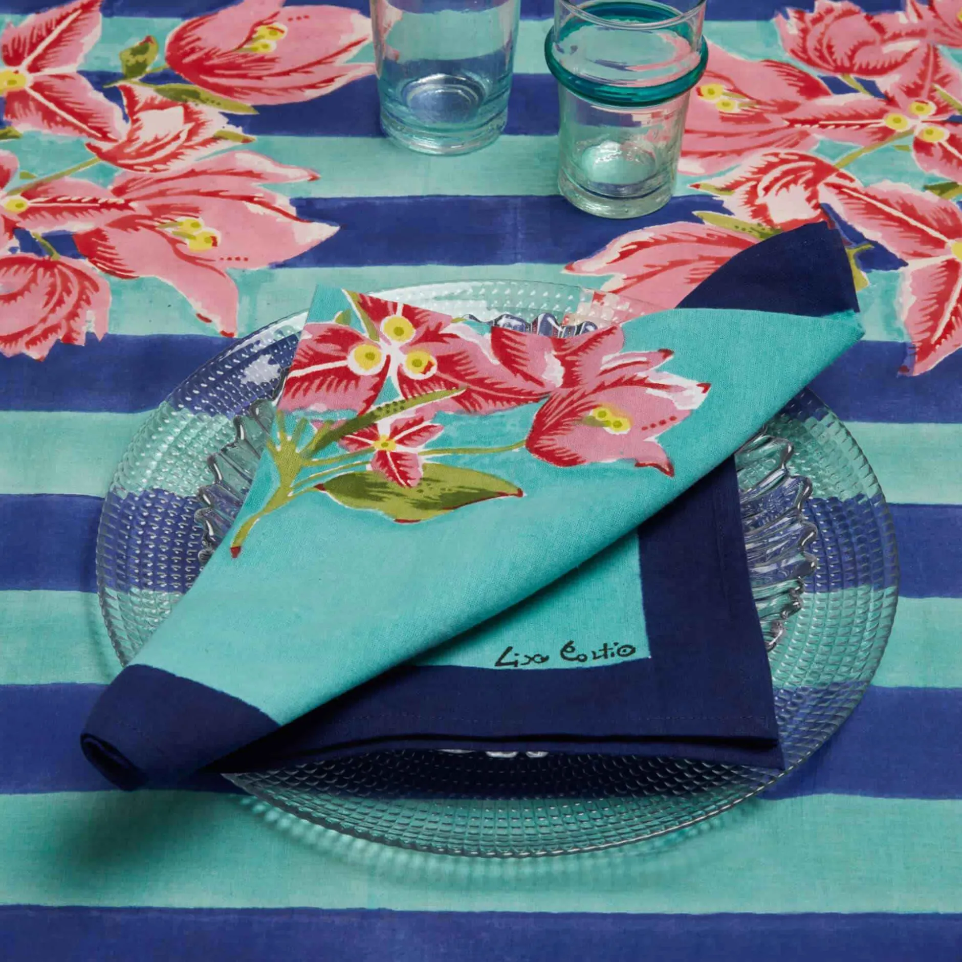 X Lisa Corti Bougainvillea Stripes Napkin^ISSIMO Outlet
