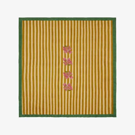 X Lisa Corti Bougainvillea Mustard Stripes Quilt^ISSIMO New