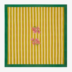 X Lisa Corti Bougainvillea Mustard Stripes Square Tablecloth^ISSIMO Hot