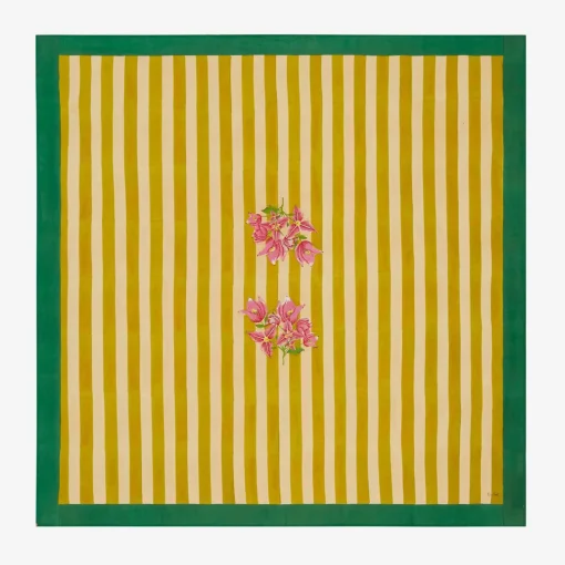 X Lisa Corti Bougainvillea Mustard Stripes Square Tablecloth^ISSIMO Hot