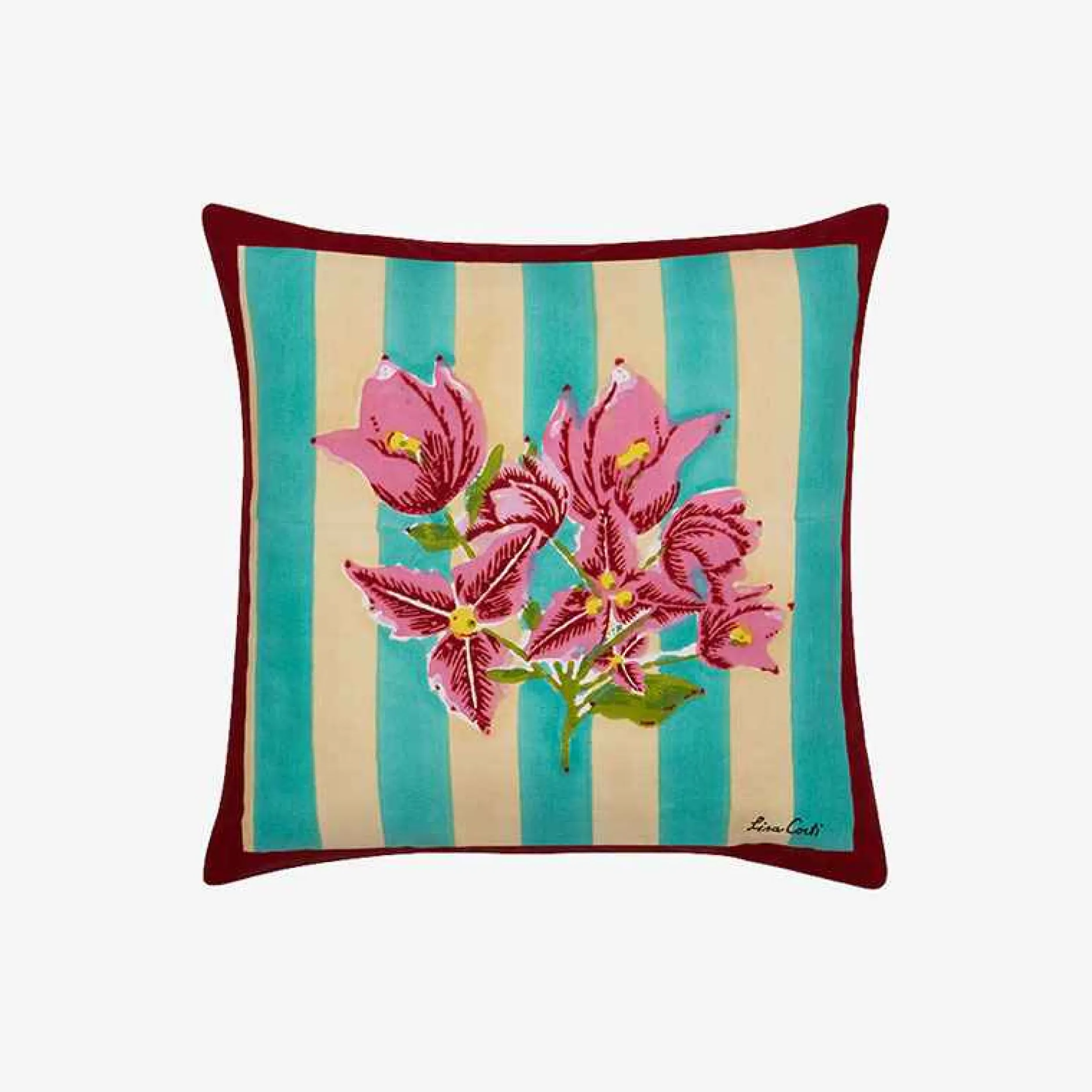 X Lisa Corti Bougainvillea White Veronese Stripes Pillow^ISSIMO Online