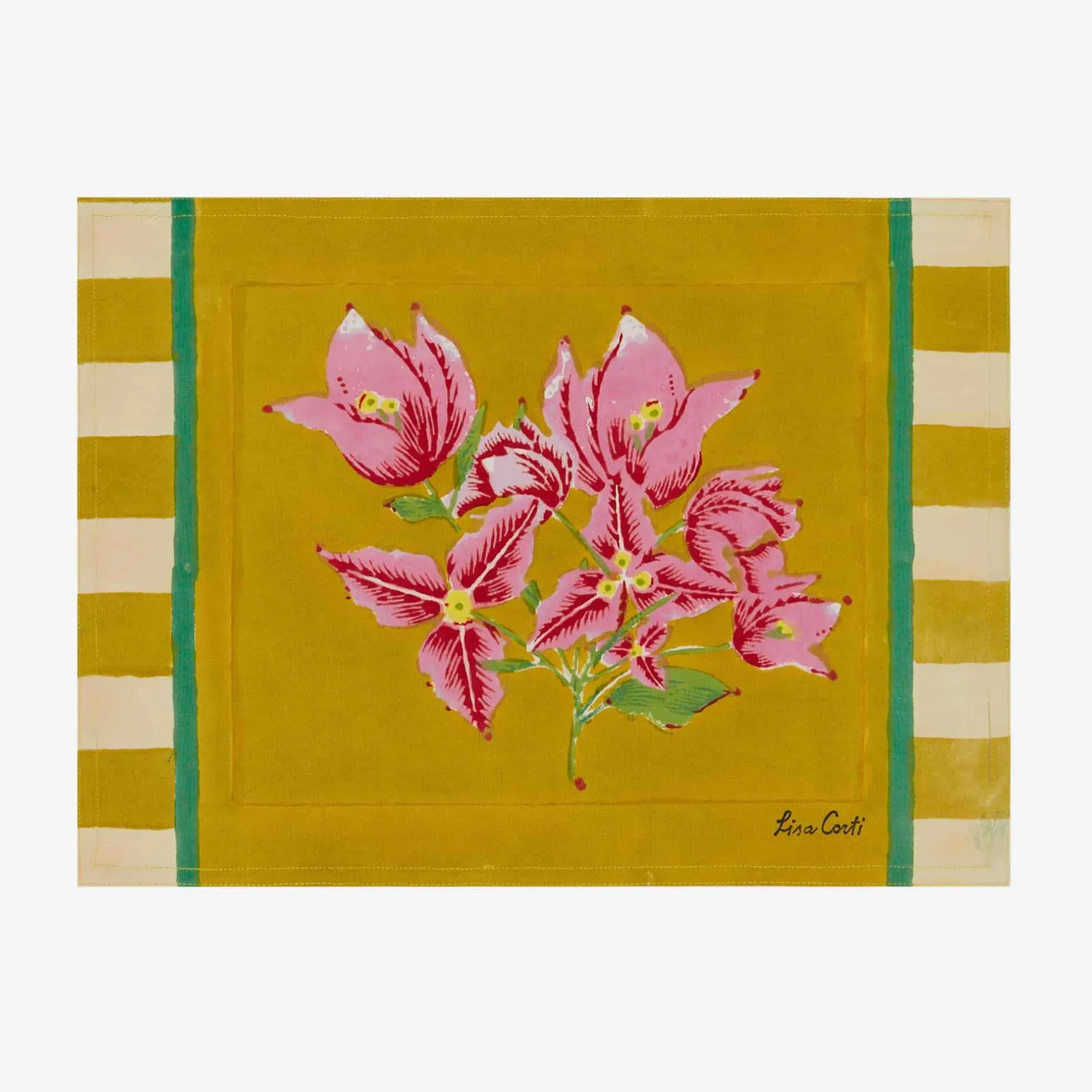 X Lisa Corti Bougainvillea Mustard Stripes Placemat^ISSIMO Online