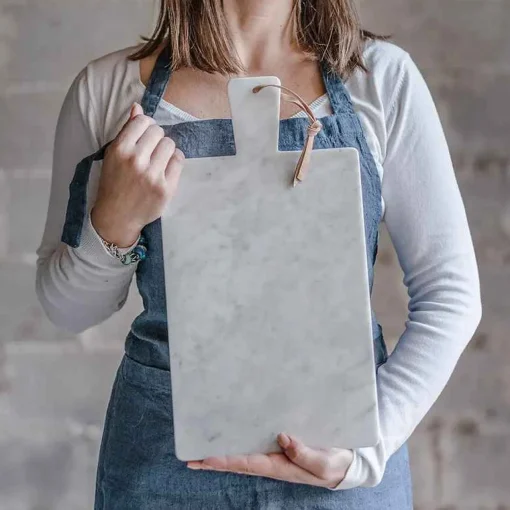 Cutting Board In White Carrara Marble And Leather Lace^Marmolove Clearance
