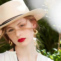 Panama Straw O' Keeffe Hat With Black Leather Natural Nero^Officina Del Poggio Online