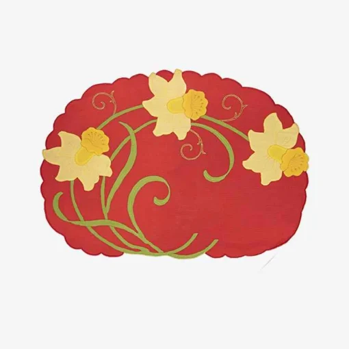 Flowered Embroidered Placemats And Napkins - Set Of 6^Taf Ricami